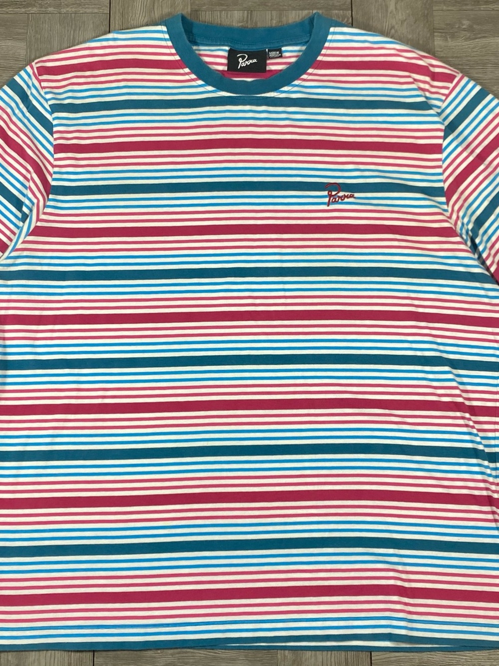Parra Men's T-Shirt -Pink/Blue Striped Short Sleeve Portugal Made - X-Large XL